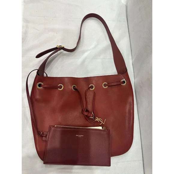 Saint Laurent Women's 6236 Sangria Red Medium Paris VII Leather Hobo Tote Bag - Picture 6 of 6